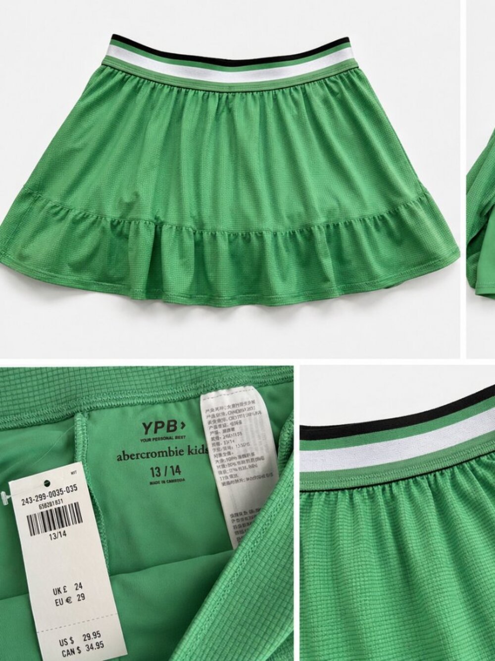 Abercrombie Kids YPB Athletic Skort Green Size 13/14 Built-In Shorts